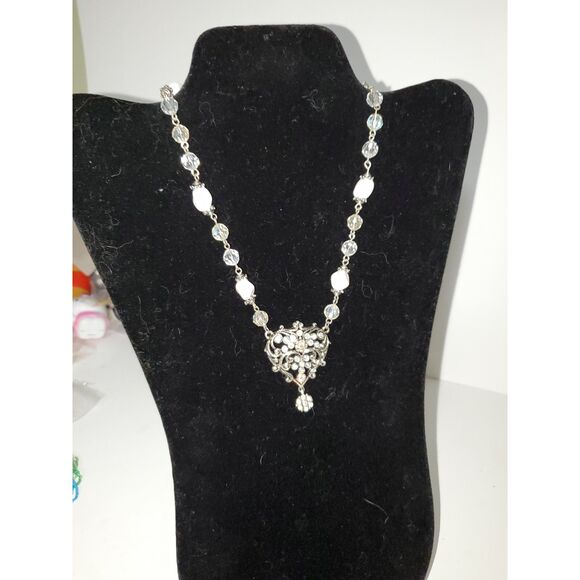 A Statement Necklace Costume Jewelry AB Rhinestones And Beads Victorian Inspired - Picture 1 of 11